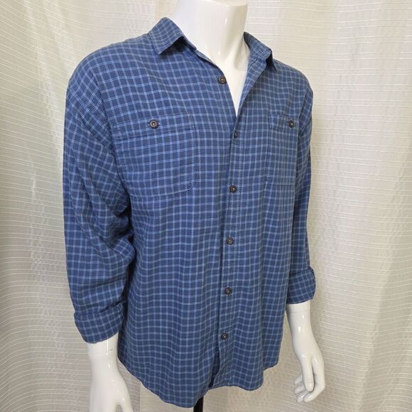 Patagonia Organic Cotton Plaid Shirt Soft Light Flannel Blue Men's Large - Picture 1 of 9
